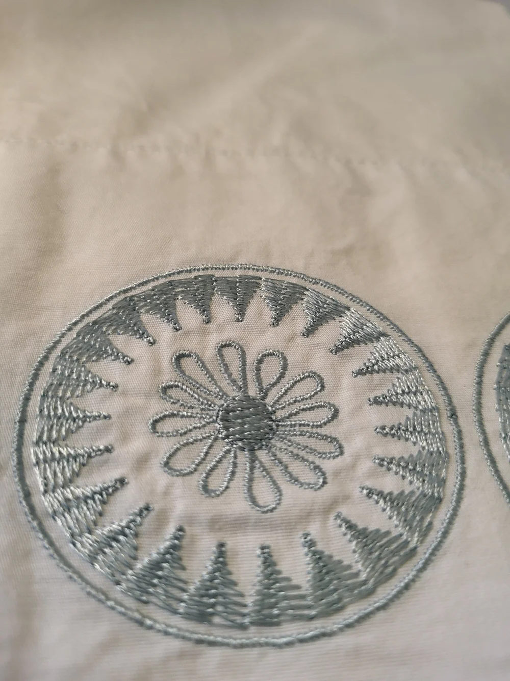 2 Martha Stewart Embroidered Blue Medallion 100% Egyptian Cotton King Pillowcase